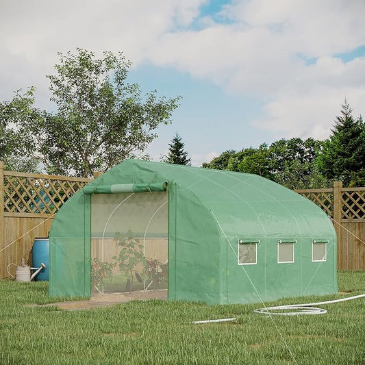 Outsunny 11.5' x 10' x 6.5' Walk-in Tunnel Greenhouse, Green House with Zippered Mesh Door, 7 Mesh Windows & Roll-up Sidewalls, Upgraded Gardening Plant Hot House with Galvanized Steel Hoops, Green