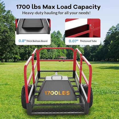 1700 LBS Steel ATV UTV Trailer Tow Behind Dump Cart, Heavy Duty Pull Behind Utility Dump Trailer for Lawn Mower Trailer Tractor Garden Yard with Removable Rear Panel