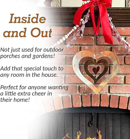 Happy Gardens Hanging Heart Ornament Spinner with a Flamed Finish | Outdoor Heart Decorations for Valentine's Day, Mother's Day | Garden and Backyard Gifts