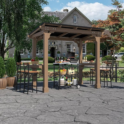 8 x 5 FT Wooden Grill Gazebo with Sloping Metal roof, 2 Full Size Grills, BBQ Canopy for Outdoor Patio, Lawn, Garden, Light Mocha Brown