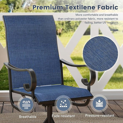 VICLLAX Swivel Patio Chairs Set of 6, 360-degree All-Weather Outdoor Swivel Chairs for Lawn Garden, Patio Dining Chairs, Black Metal Frame and Blue Textilene Mesh Fabric