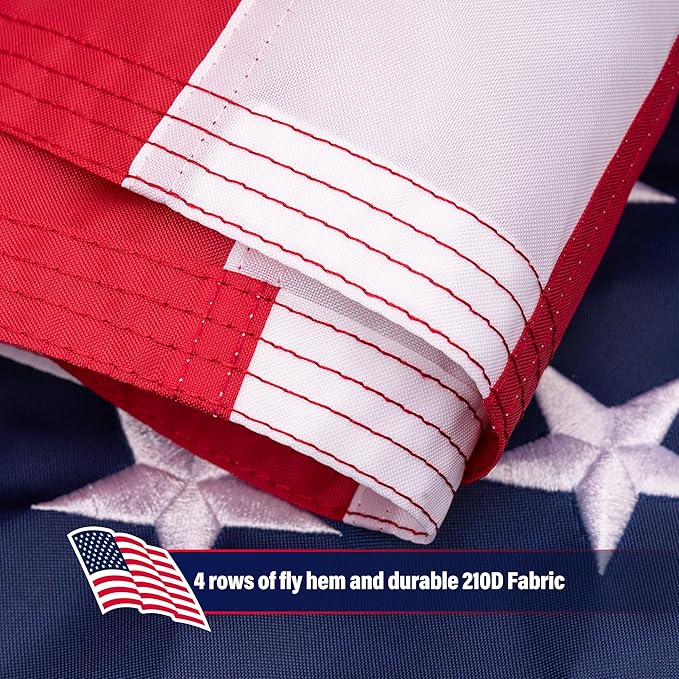 American Flag 4x6 ft for Outside, Heavy Duty US Longest Lasting, Tough 210D US Flags with Embroidered Stars, Sewn Stripes, Brass Grommets, Indoor/Outdoor All Weather Use