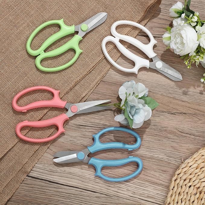 12 Pcs Gardening Tools Flower Scissors Flower Bar Supplies Pastel Rainbow Color Pruning Scissors Floral Shears Stainless Steel Garden Clippers Cutters for Branches Leaves, Gift for Women(Cute Color)