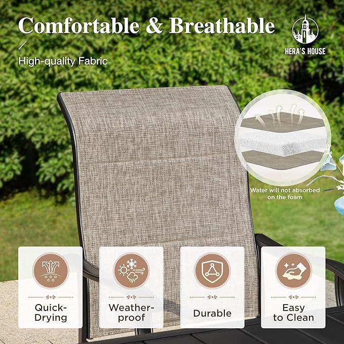 HERA'S HOUSE Patio Outdoor Swivel High-Back Rocking Chairs of 8, Outdoor Dining Chairs with All Weather Textilene Fabric,Wide Metal Armrests for Lawn, Porch or Garden