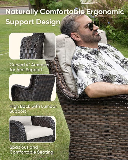 HUMMUH 6-Piece Patio Furniture Set with Fire Pit Table Wicker Outdoor Swivel Rocker Patio Chairs High Back Loveseat Conversation Set for Porch, Backyard, Deck