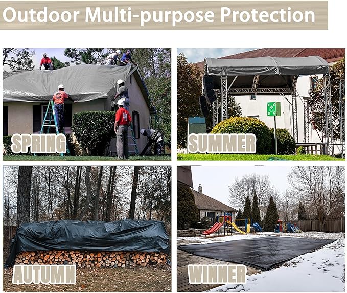 Yescom Tarp Heavy Duty Waterproof 14 Mil 18' x 24' Reinforced Poly Large Tarpaulin Ground Sheet Cover with Grommets for Outdoor Silver & Black