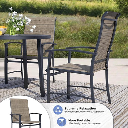 Outdoor Dining Chairs Set of 6, Stackable Patio Chairs with Metal Frame & Textilene Fabric, Perfect for Patio Garden Deck, Mocha