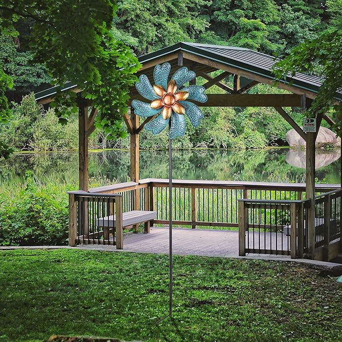 MUMTOP Wind Spinners 45.7 Inch Cyan Kinetic Sculpture Metal Windmill for Patio Lawn Outdoor Yard Garden