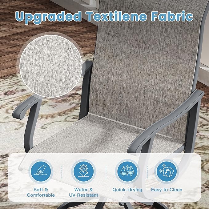 DIFY 5 Pieces Outdoor Patio Dining Set for 4, 40.2" Metal Square Dining Table and 4 Textilene Swivel Dining Chairs, Outdoor Table and Chairs