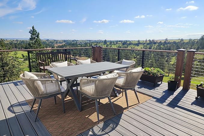 PURPLE LEAF 7 Pieces Patio Dining Set Wicker Outdoor Furniture Rectangular Table and Chairs Set for Garden Deck Aluminum Frame Backyard Kitchen Set, Cushions and Pillows Included Taupe