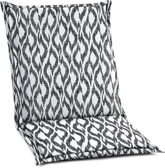 BrylaneHome Hinged Back & Seat Cushion - 21.5" H Seat Back - Patio & Outdoor - Water, Stain & Fade Resistant - Black Ikat