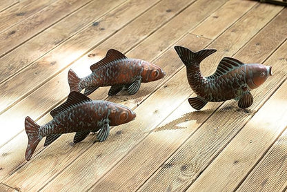 Set of 3 Outdoor Garden Koi Fish Sculptures & Statues Antique Copper Fish Yard Décor, Metal Koi Figurine Ornaments for Outdoors,Patio Decor,Backyard and Home Kitchen Decorations