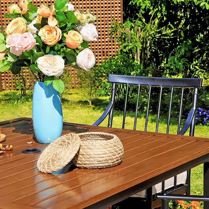 Sophia & William 5 Pcs Patio Furniture Outdoor Dining Set, Metal Patio Table and Chairs, Adjustable Umbrella Hole & Seat Cushion, Weather Resistant Patio Conversation Bistro Set for Yard Deck