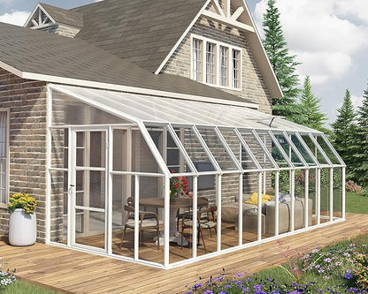 Palram Canopia Rion Sun Room 8 Ft. x 20 Ft. Solarium, Lean-to Greenhouse DIY Kit, Attach to House, Large Twin Wall Polycarbonate, 100% UV Protection for Porch, Patio Outdoors with Window Vent (White)