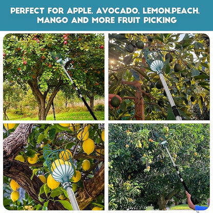 24FT Telescoping Fruit Picker (30+ Foot Reach) | Lightweight High-Grade Aluminum Extension Pole with Easy Attach Twist-On Apple Basket | Durable Fruit Picking Tool