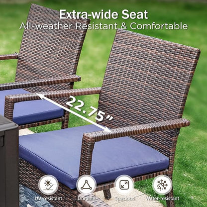 PHI VILLA 9-Piece Outdoor Dining Set for 8, 60" Wood-Like Square Metal Steel Dining Table & Rattan Wicker Chairs with Cushions, Patio Dining Set