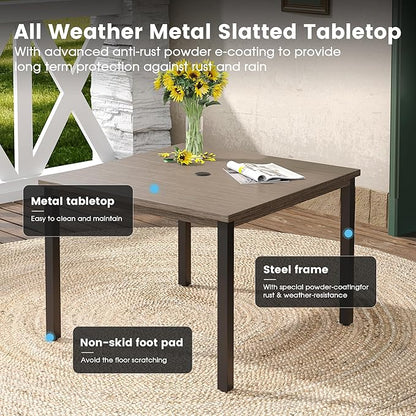 DIFY 5 Pieces Outdoor Patio Dining Set for 4, 40.2" Metal Square Dining Table and 4 Grey Textilene Swivel Dining Chairs, Outdoor Table and Chairs