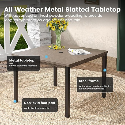 DIFY 5 Pieces Outdoor Patio Dining Set for 4, 40.2" Metal Square Dining Table and 4 Sandshell Textilene Swivel Dining Chairs, Outdoor Table and Chairs