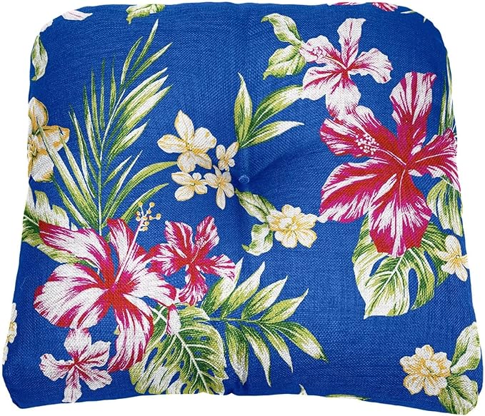 BrylaneHome Tufted Chair Cushion - 18" L x 17" W x 3" H - Patio & Outdoor - Patio & Outdoor - Water, Stain & Fade Resistant - Cobalt Tropicana