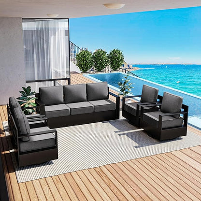 Outdoor Patio Furniture Set, 5-Piece Aluminum Patio Conversation Set All-Weather Metal Outdoor Sectional with 6 Inch Thick Cushions, Deep Setting for Garden, Outside and Porch