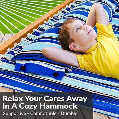 Sunnydaze Double Quilted Fabric Hammock with Universal Steel Stand - 450-Pound Capacity - Black Stand - Catalina Beach