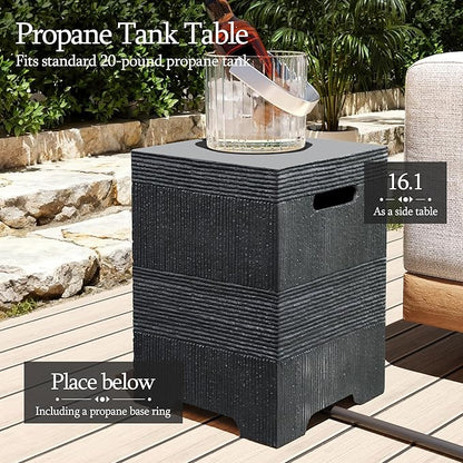 UPHA 56-inch Outdoor Propane Gas Fire Pit Table 50000 BTU Concrete Rectangle FirePit for Outside Patio with Propane Tank Cover, Wind Guad, Navyblue Fire Glass, Rain Cover, Grey Texture