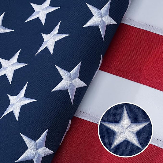 American Flag 10x15 Ft Indestructible Outdoor, Longest Lasting, Heavy Duty, TearProof Polyester, Fade Resistant, High Wind US Outside Flags with Embroidered Stars, Sewn Stripes, Brass Grommets
