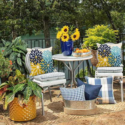 DFXSZ Outdoor Pillow Covers 20x20 Inch Set of 2 Green Yellow Blue Flower Decorative Waterproof Spring Summer Outdoor Pillow Covers for Patio Funiture Garden Couch 168F20