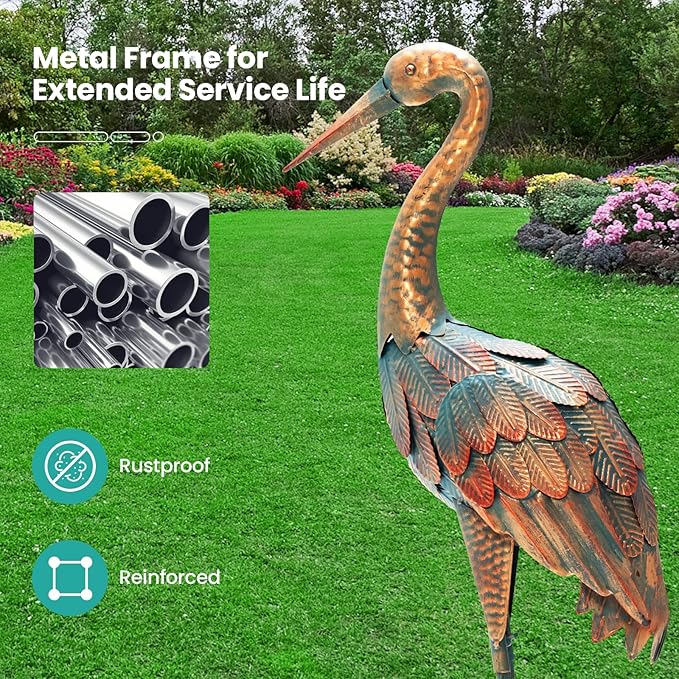 Giantex Crane Garden Statues Set of 2, Standing Metal Crane Sculptures Bird Ornament Yard Decorations for Lawn Backyard Porch Patio Outdoor Decor, with 4 U-Shaped Stakes (Crane)
