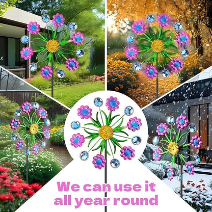 Purple Flowers Outdoor Wind Spinner, 36" Metal Wind Sculpture with Stake, Wind Spinners for Yard and Garden Lawn Patio Decor