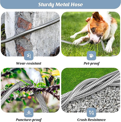 Garden Hose 50FT, Water Hose with 10 Function Nozzle, Garden Hose Metal with Leak-proof Connectors, No-Kink, Lightweight, Puncture-proof, Pet-proof, Sturdy, 550PSI, Hose for Outdoor, Yard
