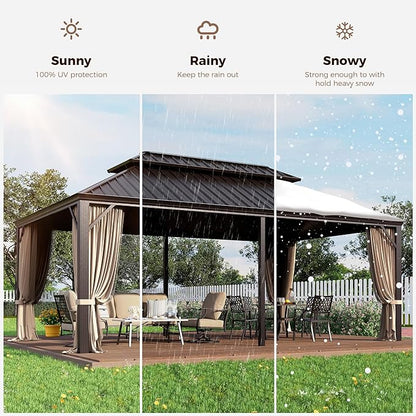 GREEN PARTY 12 X 20ft Hardtop Gazebo with Nettings and Curtains, Heavy Duty Double Roof Galvanized Steel, Outdoor Aluminum Gazebos Pergolas for Patios, Backyard, Deck, Garden, Lawns