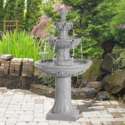 Italian Outdoor Water Fountains Garden Decor - 48.4''H Fountains and Waterfalls Outside, Large Cascading Indoor Floor-Standing Resin Bubbler Fountain Features W/Pump for Patio, Yard (Gray)