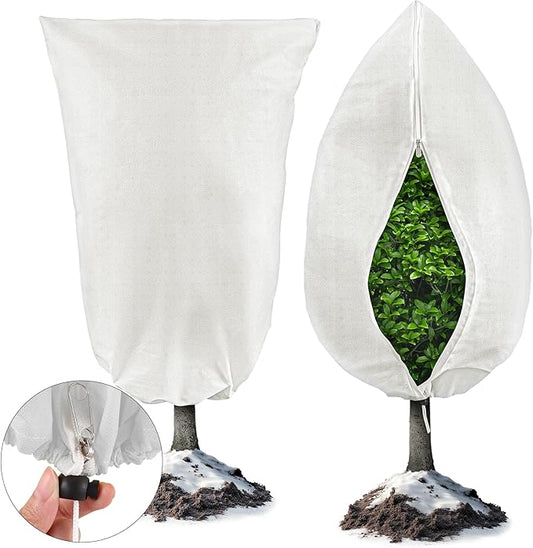 Plant Covers Freeze Protection, 2 Pack 47''×71'' White Frost Cloths Blankets with Zipper Drawstring Shrub Tree Covers for Winter Outdoor Plants Freeze Protection