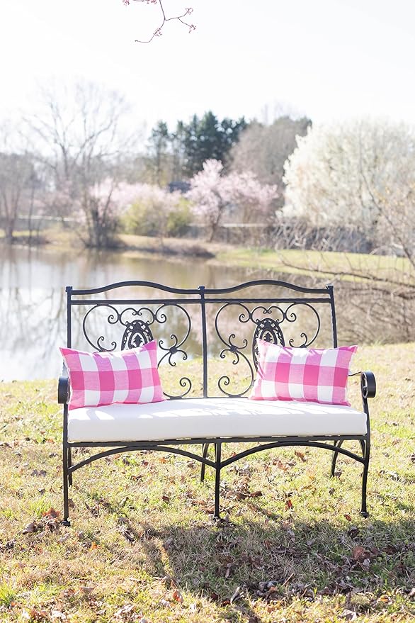RSH DECOR: Lumbar Throw Pillows Set of 2 | 20” x 12" | All-Weather Spun Fabric | Water and Fade-Resistant | Outdoor Support Pillows for Patio Furniture | Classic Pink Buffalo