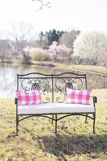 RSH DECOR: Lumbar Throw Pillows Set of 2 | 20” x 12" | All-Weather Spun Fabric | Water and Fade-Resistant | Outdoor Support Pillows for Patio Furniture | Classic Pink Buffalo
