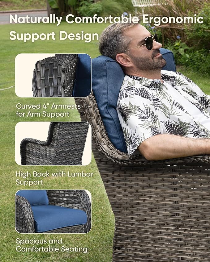 HUMMUH High Back Outdoor Swivel Rocker Patio Chairs Set of 2, with 5-Inch Thick Cushions and Side Table,All-Weather Patio Furniture for Porch,Poolside, Deck, and Yard