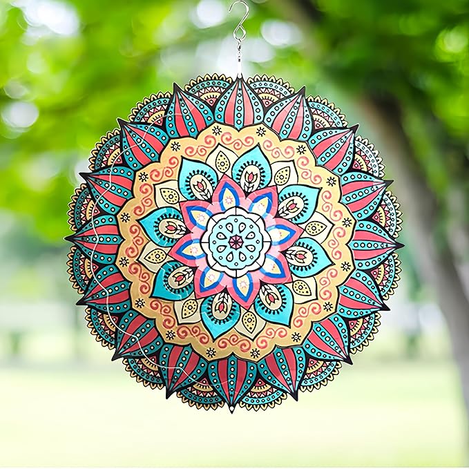Wind Spinner Yard Art Garden Decor Mandala 3D Stainless Steel Metal Sculptures Kinetic Hanging Whirligigs Decorations Backyard Outside Indoor Outdoor Patio Ornaments Clearance Sun Catcher Windmill