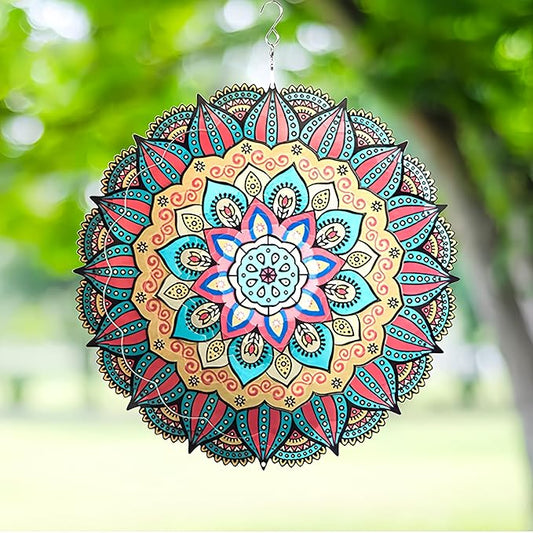 Wind Spinner Yard Art Garden Decor Mandala 3D Stainless Steel Metal Sculptures Kinetic Hanging Whirligigs Decorations Backyard Outside Indoor Outdoor Patio Ornaments Clearance Sun Catcher Windmill