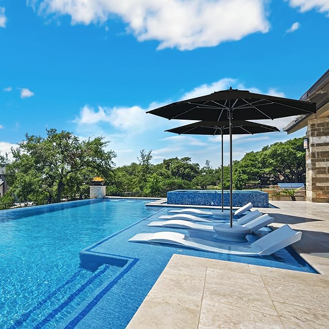 Midtown Umbrellas Push and Pop 9 Feet Outdoor Umbrella, Ebony (Black) Polyester Fabric - Fiberglass Ribs Deck Patio Umbrella, Backyard Umbrella, Garden Umbrella & Pool Umbrella - Black Pole