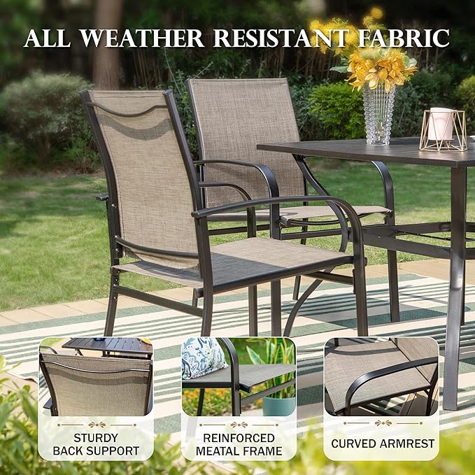 HERA'S HOUSE Patio Dining Chairs Set of 8, 36" Textilene Fabric Outdoor Chair with Wrought Iron Metal Frame Support 350lbs for Lawn Garden Backyard Kitchen, Brown