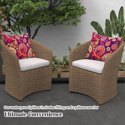 WOLKI Waterproof Outdoor Pillows 20x20 Feather and Down Filled Throw Pillow for Patio Furniture, Outside Decorative Pillow Set of 2