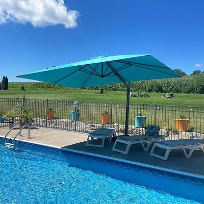 PURPLE LEAF 9' X 12' Rectangle Patio Umbrella with Base Large Cantilever Outdoor Umbrella Offset Umbrella with 360-degree Rotation Garden for Deck Backyard Pool Turquiose