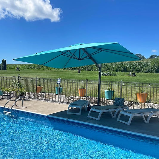 PURPLE LEAF 9' X 12' Rectangle Patio Umbrella with Base Large Cantilever Outdoor Umbrella Offset Umbrella with 360-degree Rotation Garden for Deck Backyard Pool Turquiose