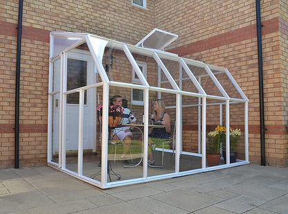 Palram Canopia Rion Sun Room 6 Ft. x 10 Ft. Solarium, Lean-to Greenhouse DIY Kit, Attach to House, Large Twin Wall Polycarbonate, 100% UV Protection for Porch, Patio Outdoors with Window Vent (White)