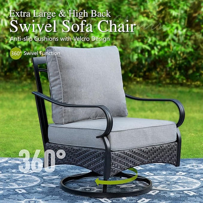 Sophia & William Extra Large Outdoor Patio Swivel Sofa Chairs Set 2 PCS Heavy-Duty Metal Porch Furniture with High Back & Deep Seating Area, 5.5" Thicken Cushions for Deck, Lawn, Outside (Grey)