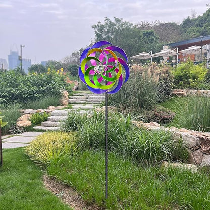 57 Inch Solar Wind Spinners with Metal Garden Stake, Outdoor Wind Catcher with Solar Powered Glass Ball for Yard Patio Lawn Garden Decorations