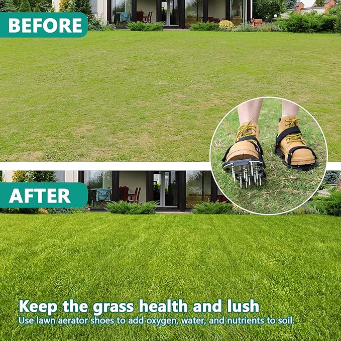 Lawn Aerator Shoes for Grass - Pre-Assembled Grass Aerator Shoes for Lawn - Soil Yard Aerator Tool for Aerating Patio Garden, Black