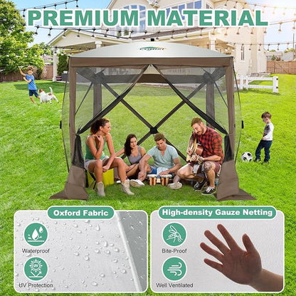 COBIZI 6x6 Pop up Gazebo Tent, Ez up Waterproof Screen Tent Screen House, Portable Outdoor Canopy Sun Shelter with Carry Bag & Ground Stakes for Camping, Garden and Picnics, Brown(Upgraded 2.0)