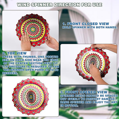 Garden Wind Spinners, 6 Inch 3D Stainless Steel Mandala Wind Spinner for Yard Garden Decoration Christmas Party Indoor and Outdoor Decoration